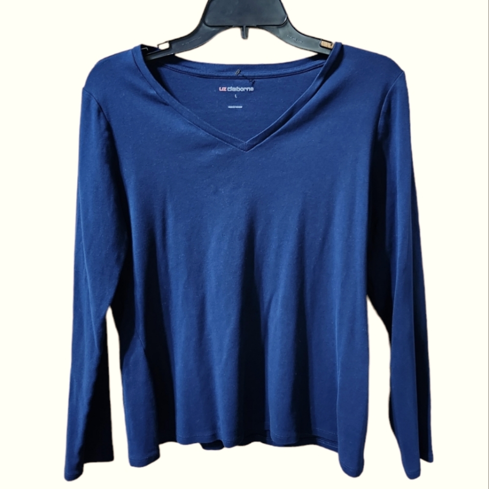 Liz Claiborne Navy Blue Crew Neck Long Sleeve Tee